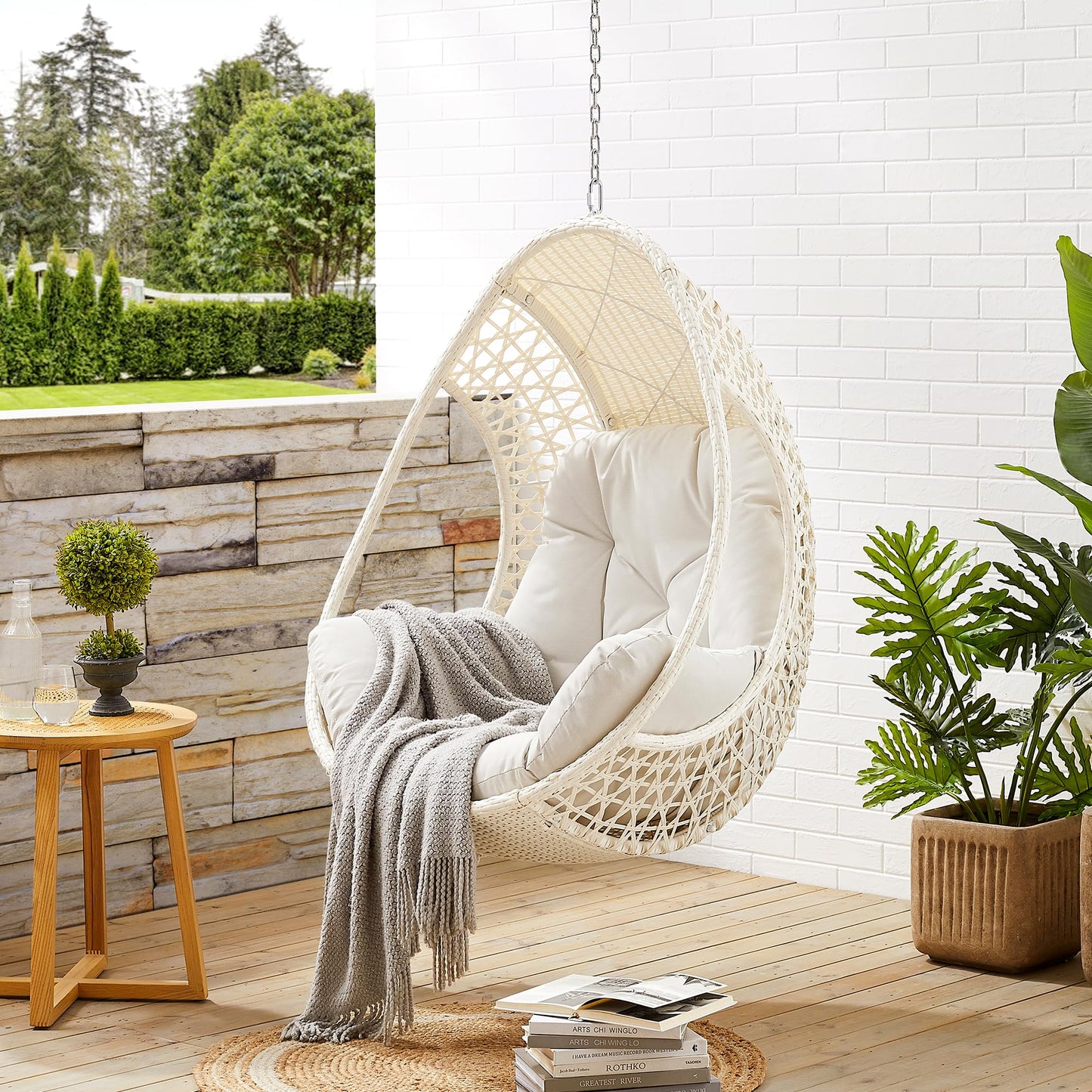 Ulax Furniture Hanging Egg Chair, Tear DropChair with Beige Cushion (Without Stand)