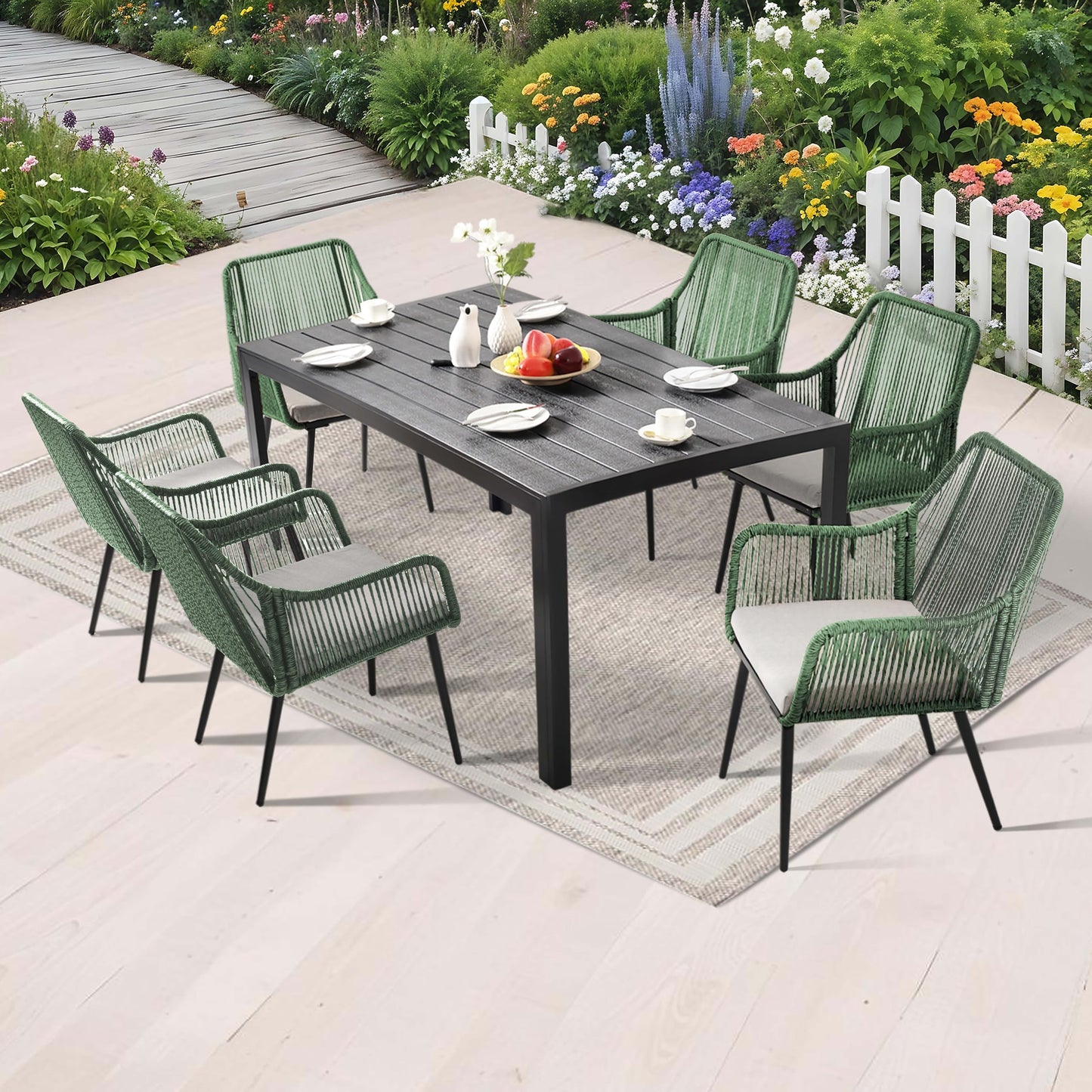 Olaterior Patio Dining Chairs Outdoor Dining Chairs Set of 4, Woven Twisted Wicker Rattan Chair with Armrest and Cushion, Modern Indoor Outdoor Seating for Garden, Lawn, Backyard, Green
