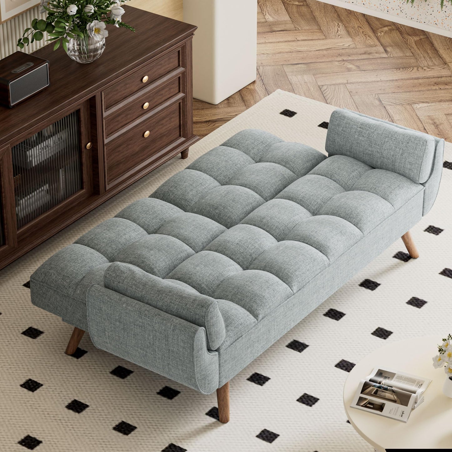 usihxjg 75.4″ Futon Sofa Bed - Convertible Sleeper Couch with Adjustable Backrest, Comfy Loveseat for Small Spaces, Living Room, Bedroom - Grey