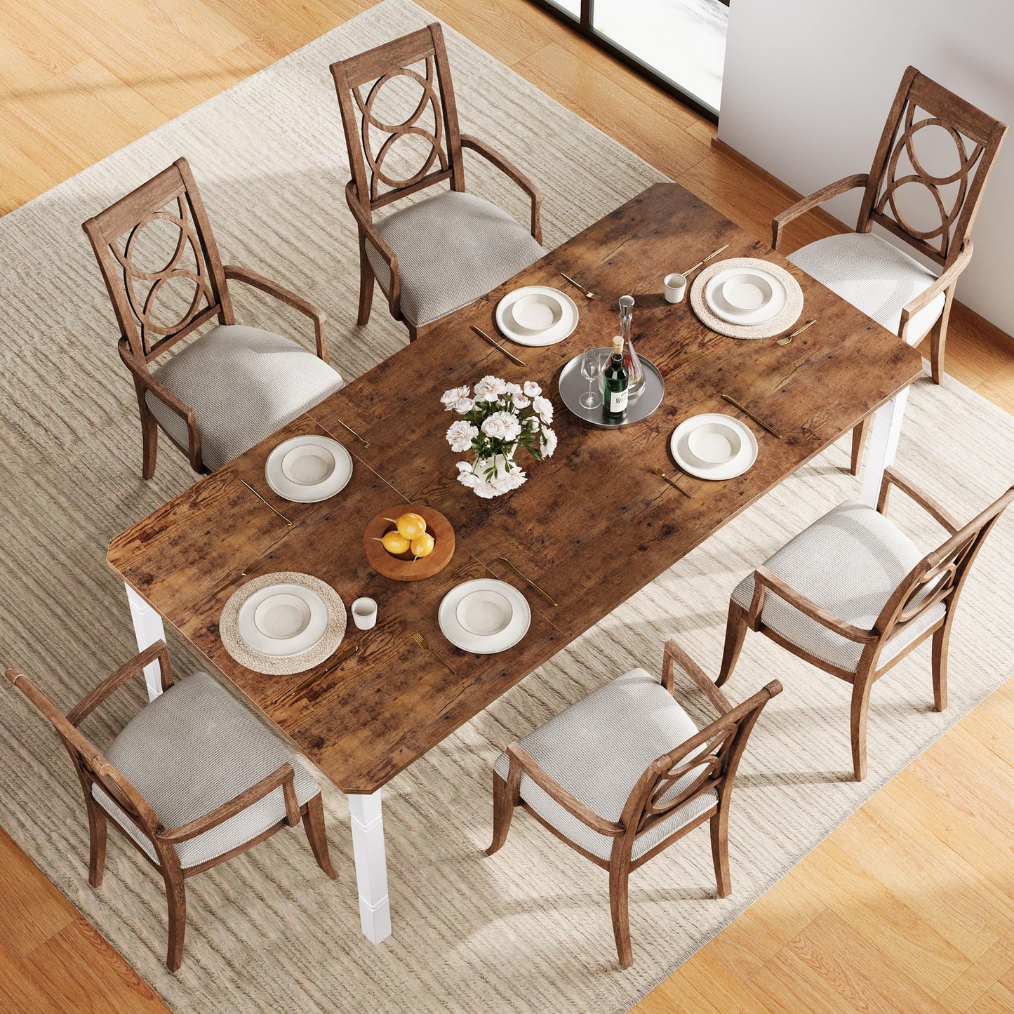 GAOMON Dining Table for 6-8 People - 78.7" Farmhouse Rustic Industrial Kitchen Table with Sturdy Metal Frame & Chamfered Corners, Wood Tabletop for Dining Room, Breakfast Nook, Small Space