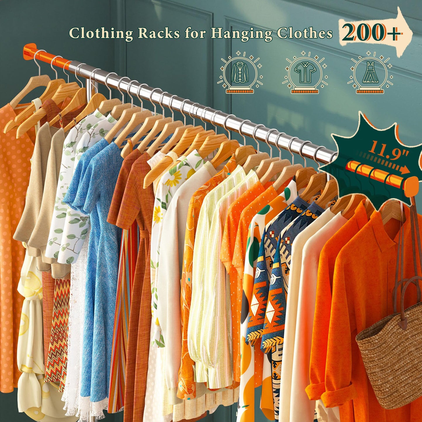 Raybee Clothes Rack, Clothing Rack Load 485 LBS, Heavy Duty Clothes Rack, Rolling Clothes Racks for Hanging Clothes, Metal Garment Rack with Sturdy Wheels