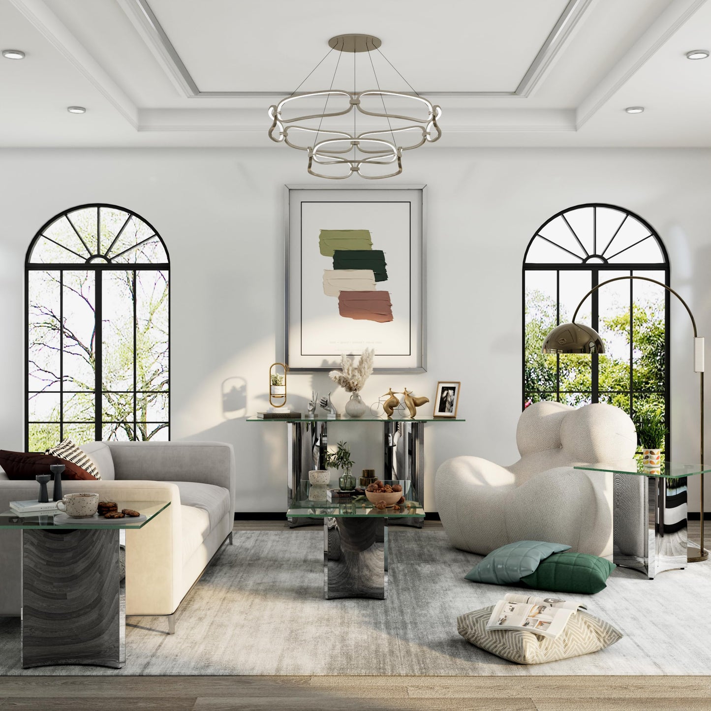 Asday Silver and Glass Console Table, 60 Inch Sofa Table, Silver Rectangle Entryway Table with Polished Mirror Base for Living Room, Hallway