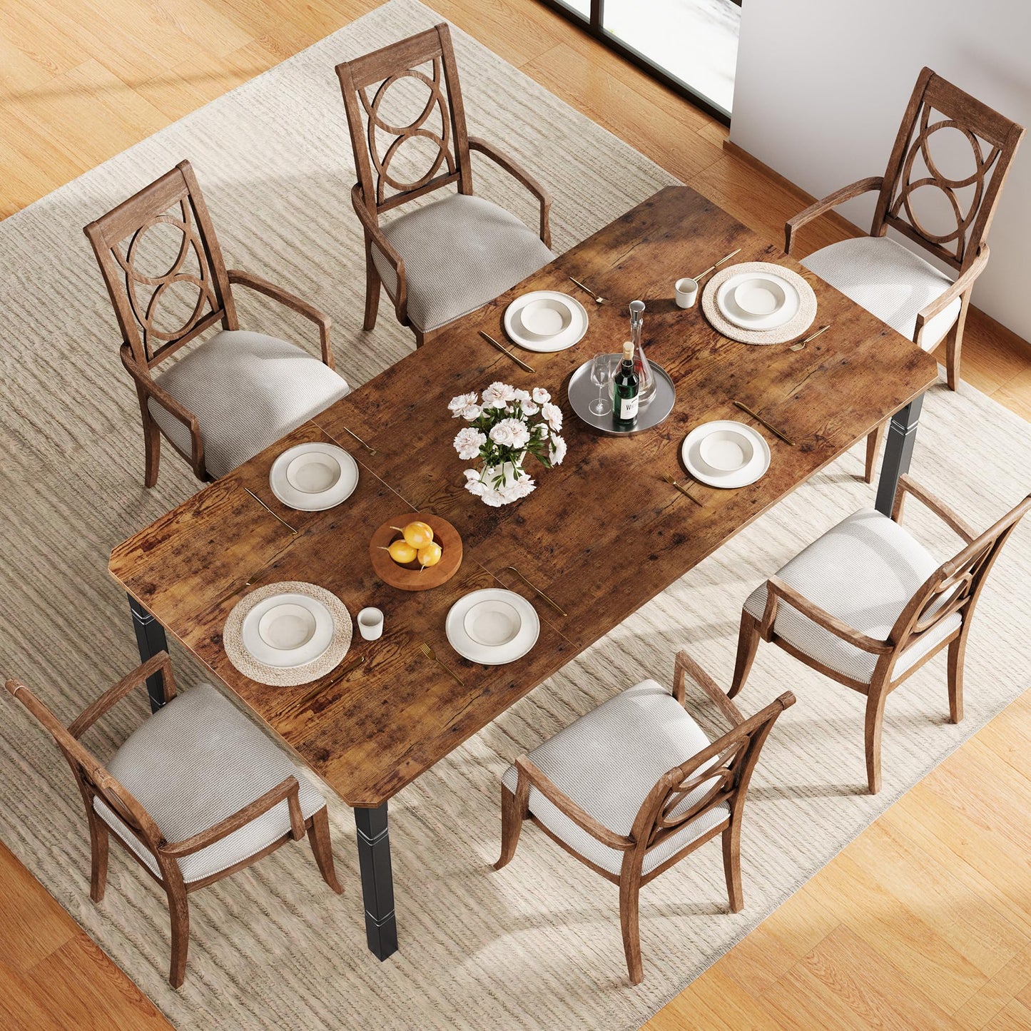GAOMON Dining Table for 6-8 People - 78.7" Farmhouse Rustic Industrial Kitchen Table with Sturdy Metal Frame & Chamfered Corners, Wood Tabletop for Dining Room, Breakfast Nook, Small Space