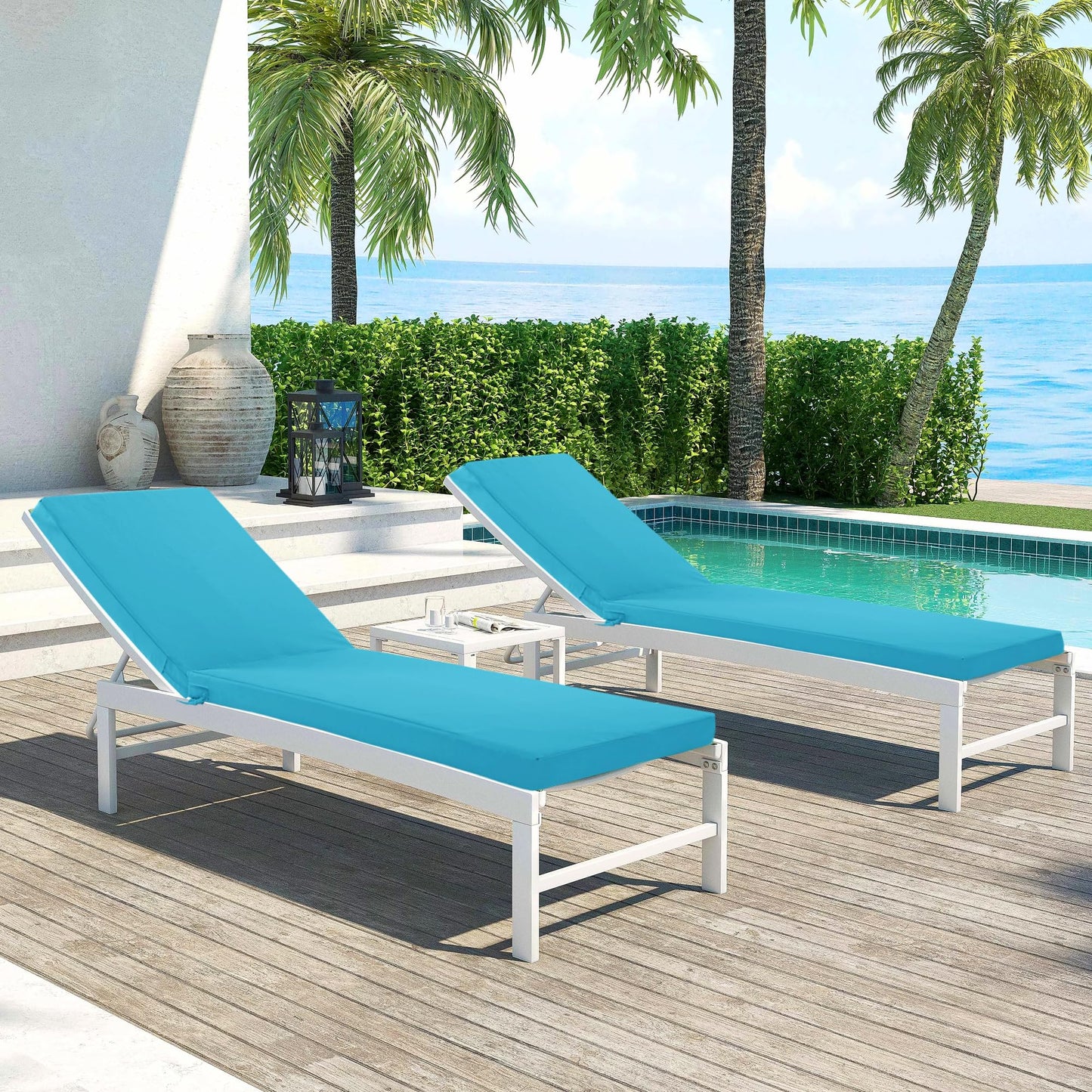 Summsun Chaise Lounge Cushions Outdoor Set of 2 - Waterproof and Fade Resistant Sun Lounger Replacement Cushions - Patio Lounger Pads with Removable Cover for Pool, Deck, Lawn, 72 x 21 x 3 Inch, Teal