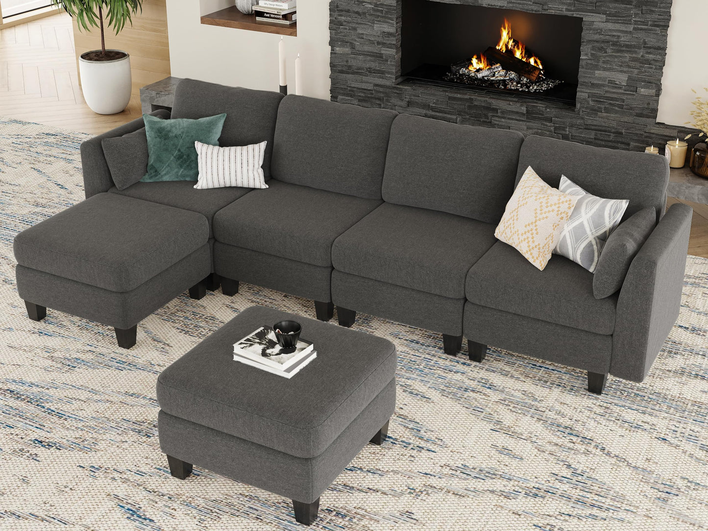 Huatean Home Modular Sectional Sofa, Convertible U Shaped Sofa Couch with High Density Memory Foam, 6 Seat Comfy Modular Sofa Couch for Living Room, Modern U Shaped Sectional Sofa, Dimgrey