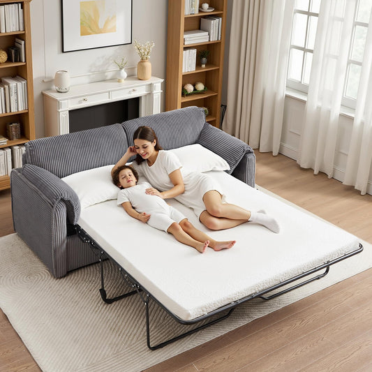 Chorlenimi Convertible Futon Sofa Bed Queen Size Sleeper Sofa with Mattress Included Pull Out Couch Bed Corduroy Couch Beds for Bedrooms Couches for Living Room (Gray, 80")