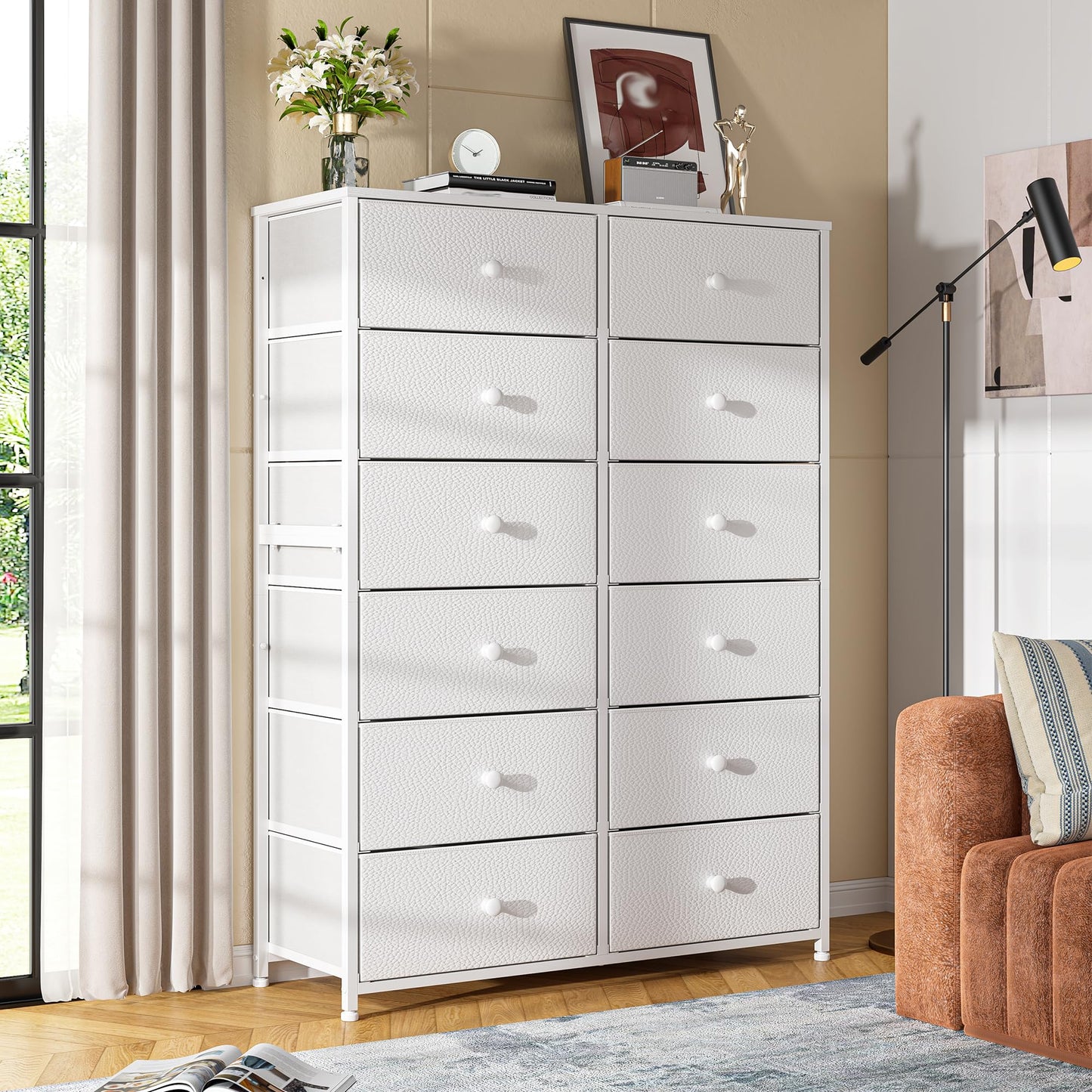 Romorgniz 12 Drawers Dresser for Bedroom, 52.2''H White Tall Dresser for Closet, Dressers & Chests of Drawers with Wooden Tabletop, Metal Frame, Dressers for Bedroom, Hallway,Closet, White