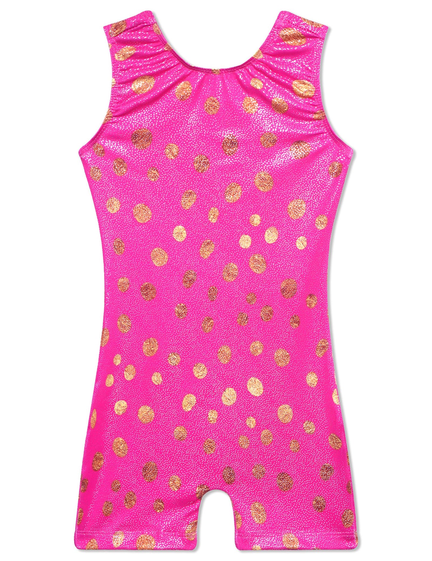 TENVDA Girls Gymnastics Leotards Size 6-7 Years Old Sparkly Hotpink Dots Print Sleeveless Tumbling Biketard Unitards