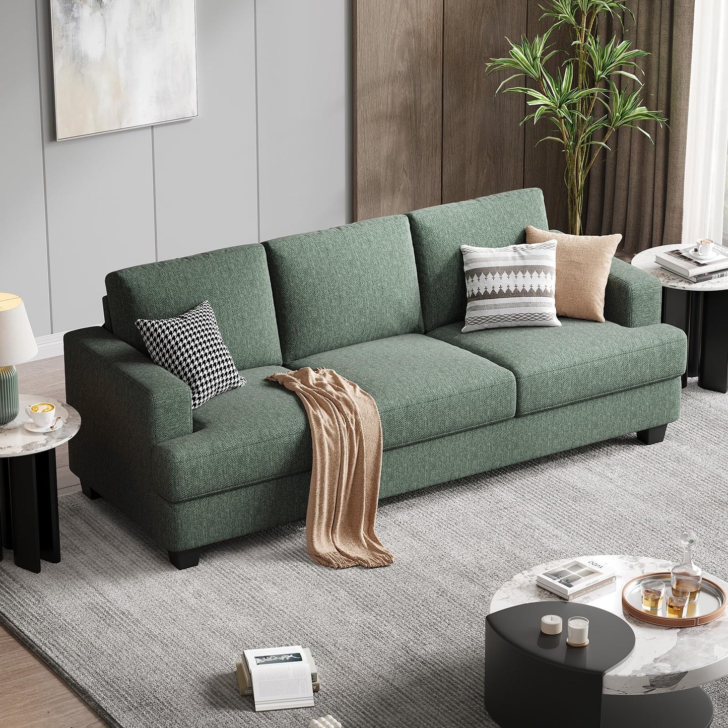 COPIAE 89 Inch Sofa with Extra Deep Seats Oversize, 3 Seater Sofa for Living Room,Modern Couch and Sofa, Comfy Armrests and Seats and Backrests, Easy Installation, Light Green