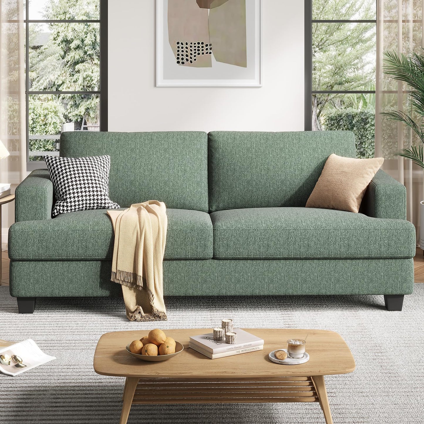 COPIAE 84 Inch Sofa with Extra Deep Seats Oversize, Linen Fabric 2 Seater Sofa for Living Room,Modern Couch and Loveseat, Comfy Armrests and Seats and Backrests, Easy Installation, Light Green