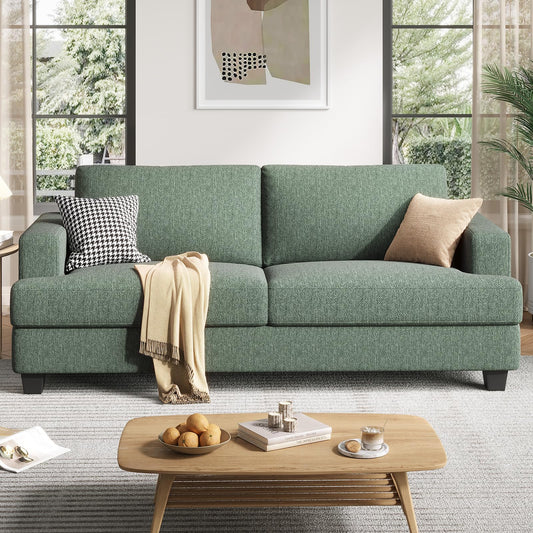 COPIAE 84 Inch Sofa with Extra Deep Seats Oversize, Linen Fabric 2 Seater Sofa for Living Room,Modern Couch and Loveseat, Comfy Armrests and Seats and Backrests, Easy Installation, Light Green