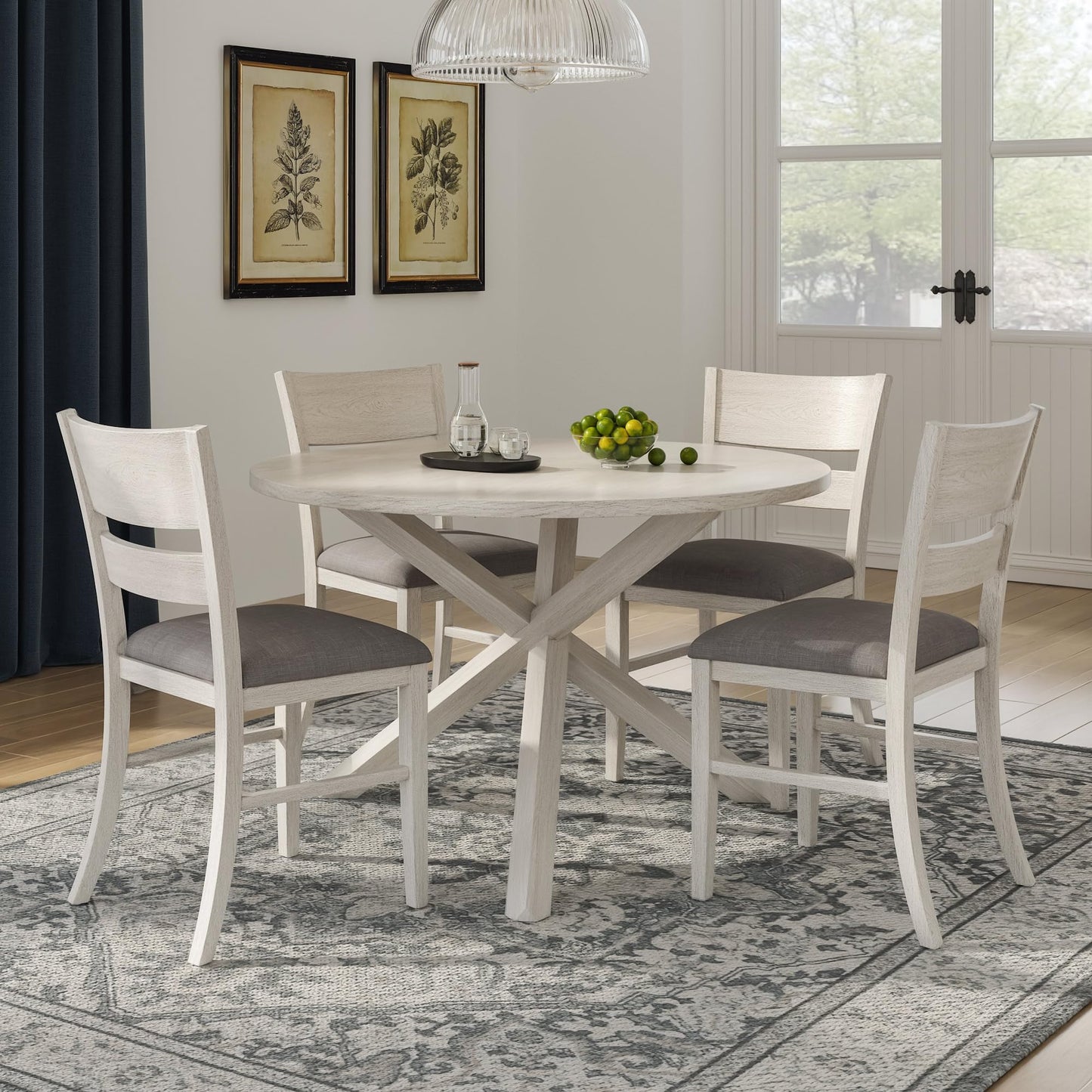 VECELO Peatuk 4-Piece Solid Wood Dining Table Set for 4-6, Modern Breakfast Dinette Kitchen Table with Chairs for Dining Room, Kitchen, Grey