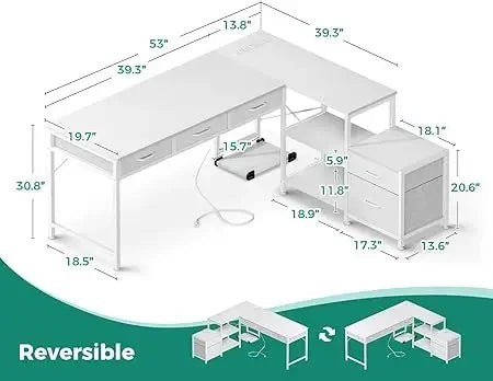 L-Shaped Office Desk with Drawers