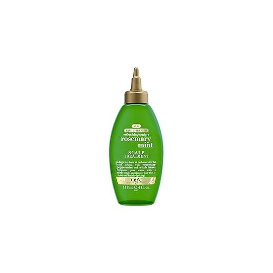 OGX Extra Strength Refreshing Scalp + Rosemary Mint Dry Treatment, Treatment to Help Remove Buildup, Minty Leave-In for Shiny Hair, 4 fl. oz