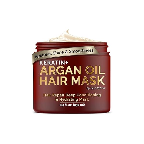 SUNATORIA Curly Hair Mask - Deep Conditioner for Natural Argan & Keratin Treatment 8.5 Fl Oz Repair, Hydrate, Moisturize Dry, Damaged, Wavy Frizzy