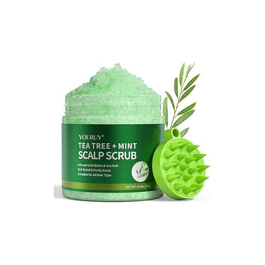 Scalp Scrub, Tea Tree Exfoliator Scrub Shampoo, 2-in-1 Treatment with Mint Oil, Hair to Clarify and Remove Build up Silicone Massager, 10.6oz/300g